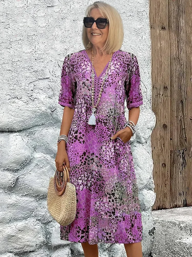 Colorful Midi Dress with Functional Pockets