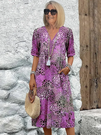 Colorful Midi Dress with Functional Pockets