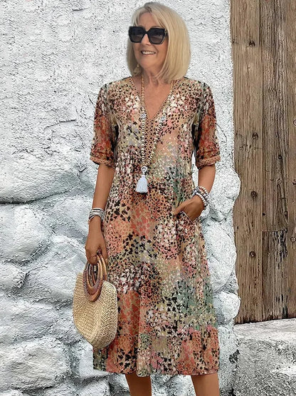 Colorful Midi Dress with Functional Pockets