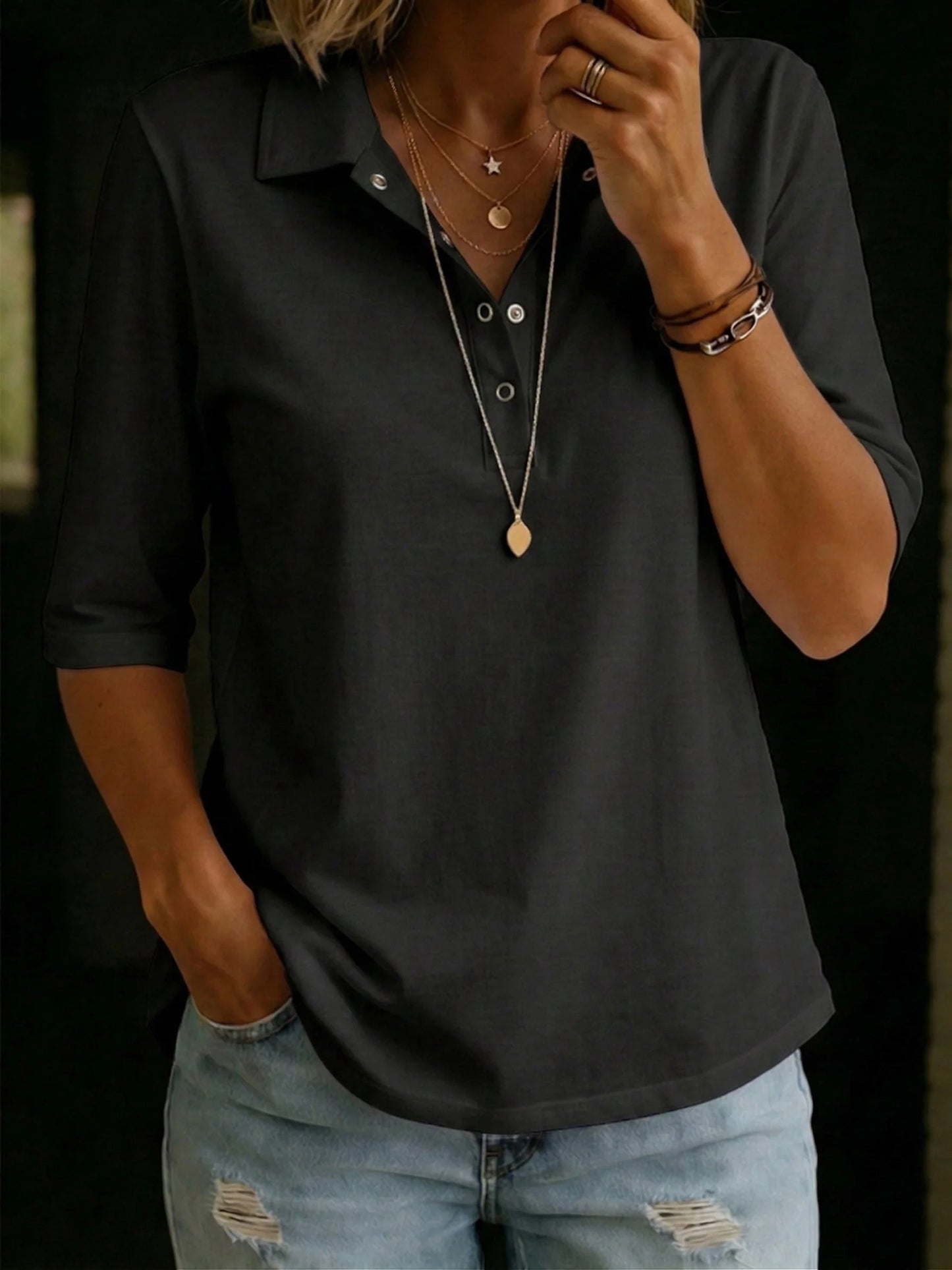 Knit V-Neck Polo Shirt