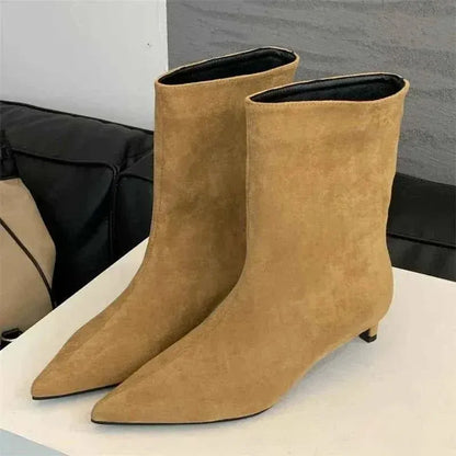 Elegant Ankle Boots with Block Heel and Inside Zipper