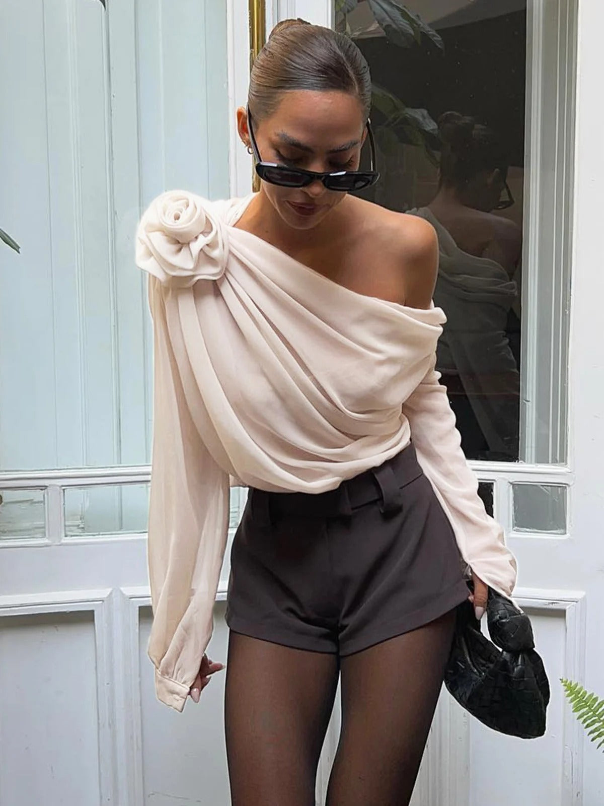 Callie One-Shoulder Chiffon Blouse