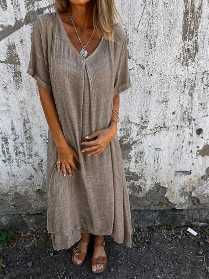 Loose V-Neck Dress in Soft Breathable Fabric