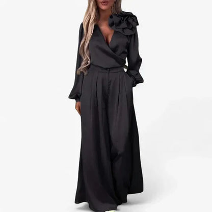 Frida V-Neck Blouse and Trousers Set