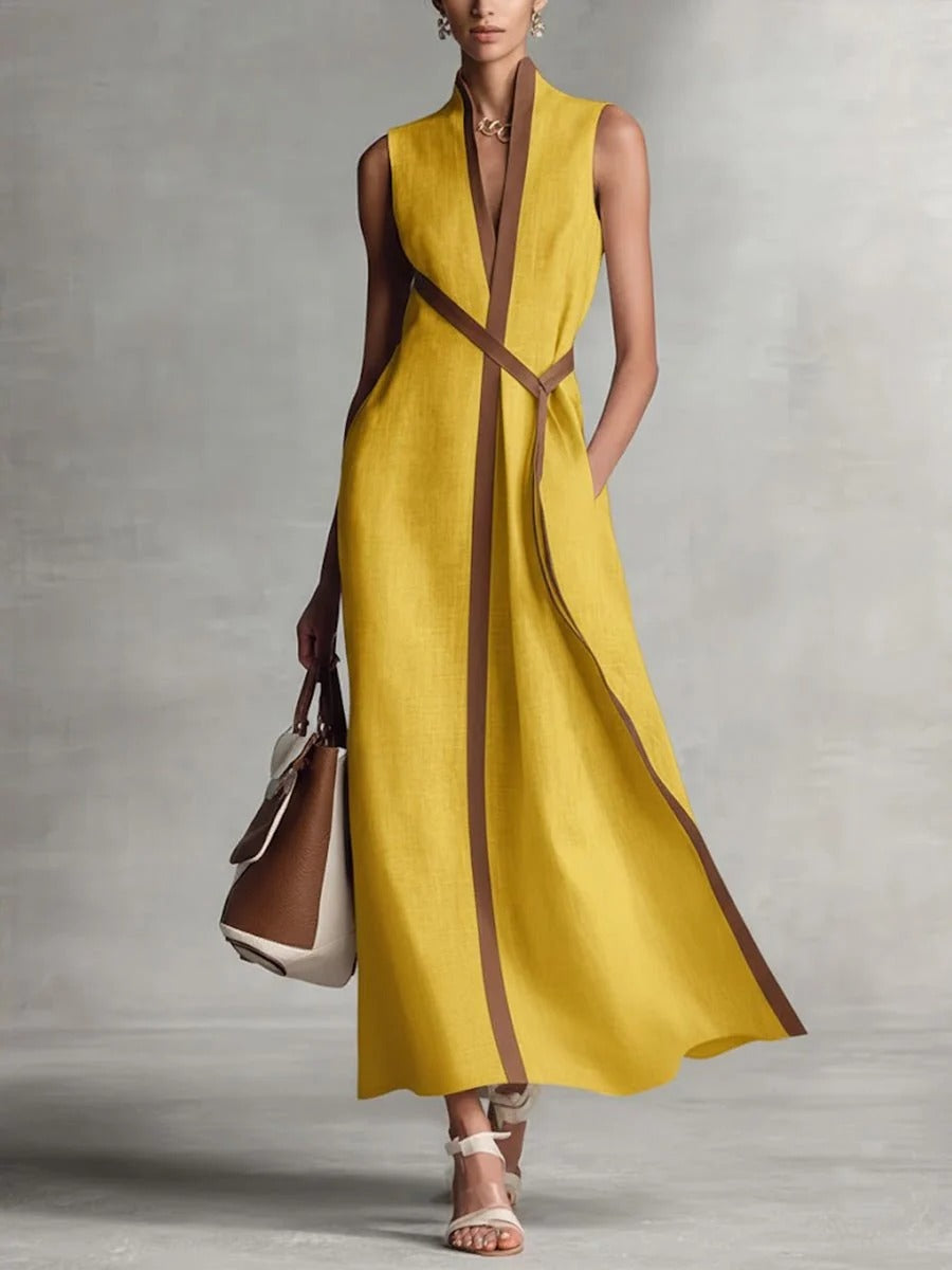 Sleeveless Minimalist Maxi Dress with Crossed Waist Ties