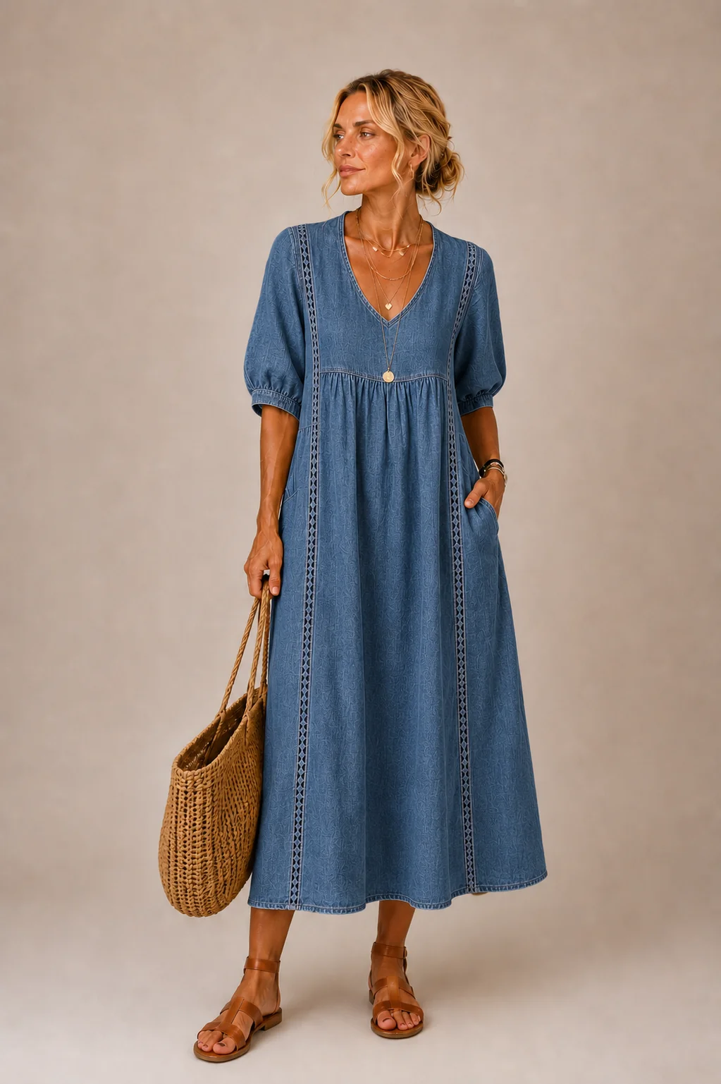 Women's Linen and Lace Dress
