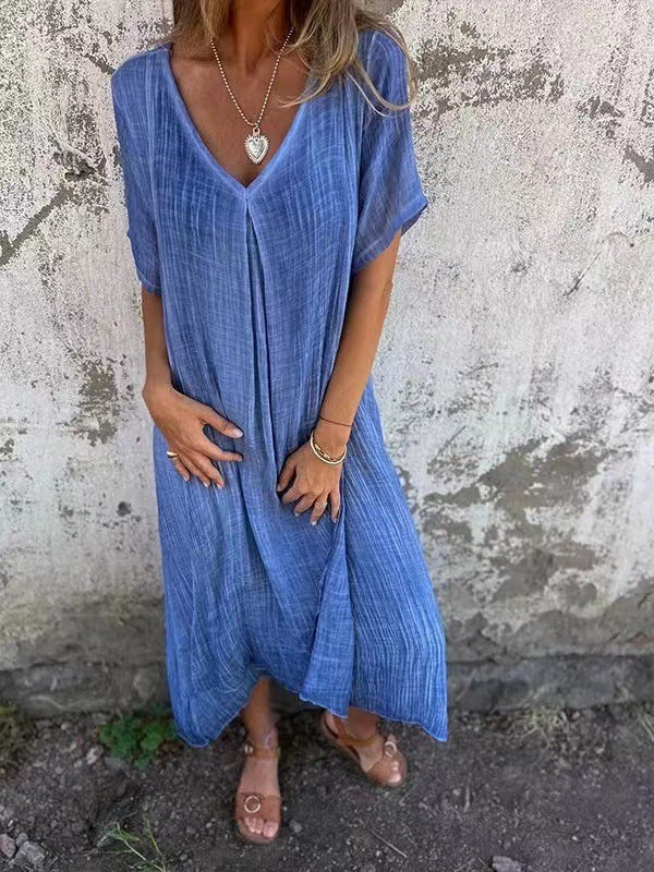 Loose V-Neck Dress in Soft Breathable Fabric