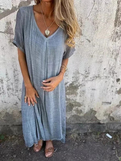 Loose V-Neck Dress in Soft Breathable Fabric