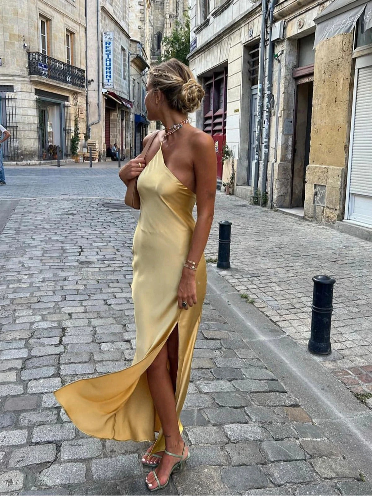 Winnie Satin Slit Dress