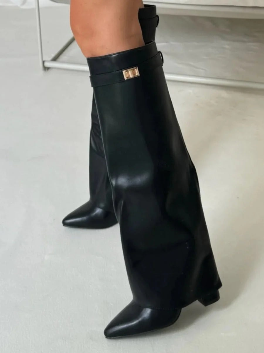 Women's Suede & Leather Boots with Golden Accents