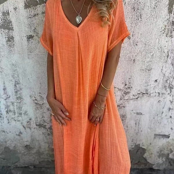 Loose V-Neck Dress in Soft Breathable Fabric