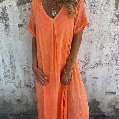 Loose V-Neck Dress in Soft Breathable Fabric