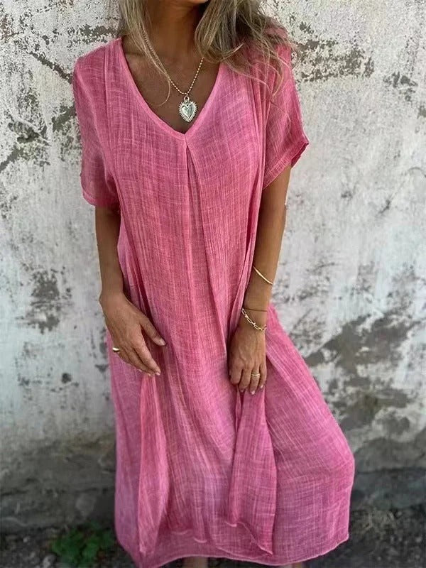 Loose V-Neck Dress in Soft Breathable Fabric