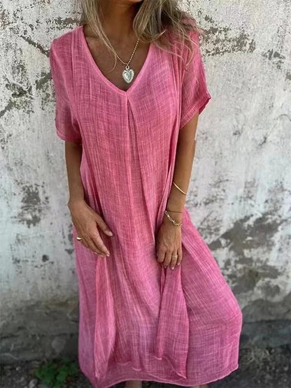 Loose V-Neck Dress in Soft Breathable Fabric