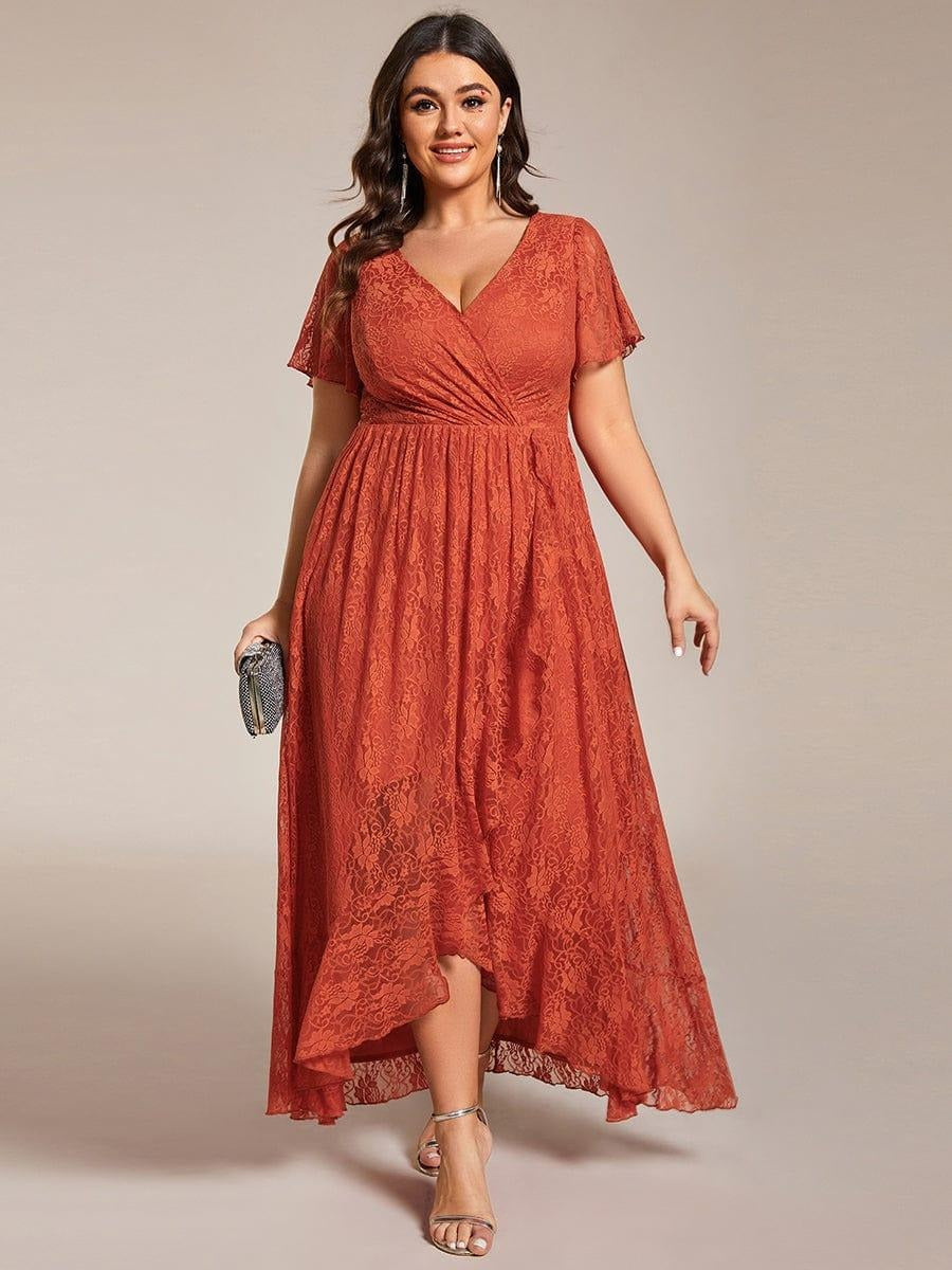Plus Size Ruffled Lace A-Line Evening Dress