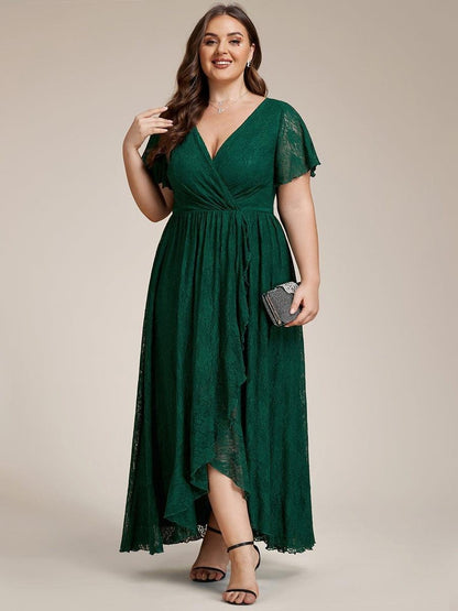 Plus Size Ruffled Lace A-Line Evening Dress