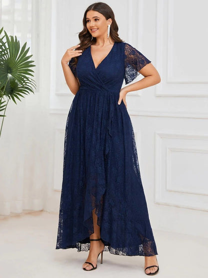 Plus Size Ruffled Lace A-Line Evening Dress