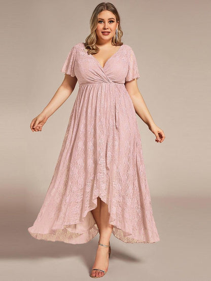 Plus Size Ruffled Lace A-Line Evening Dress