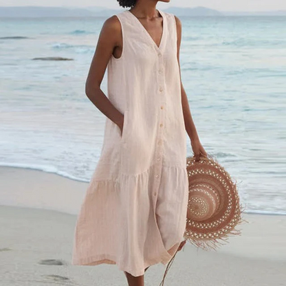 Women's V-Neck Summer Dress with Pockets