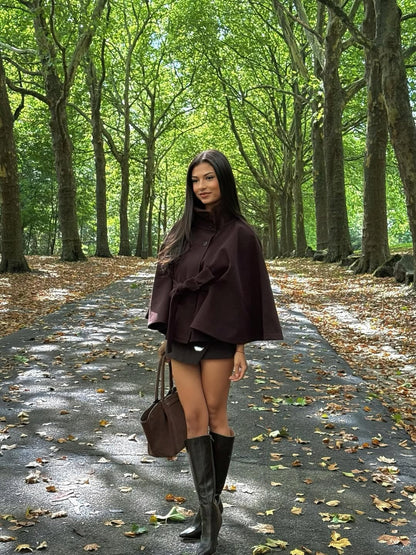 Wool Blend Cape Coat for Women