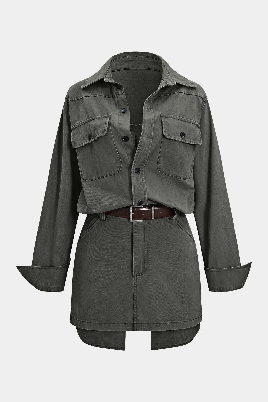 Mini Shirt Dress with Pockets and Belt