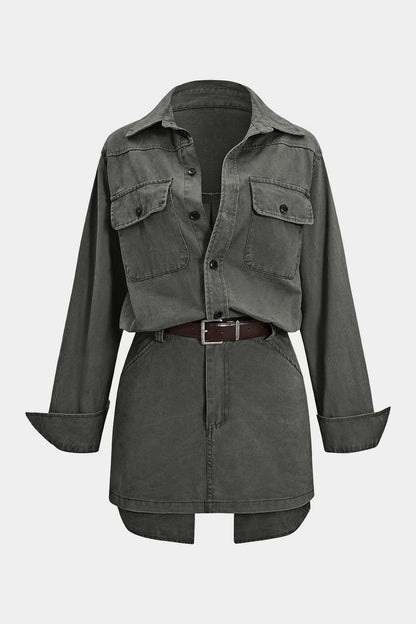 Mini Shirt Dress with Pockets and Belt
