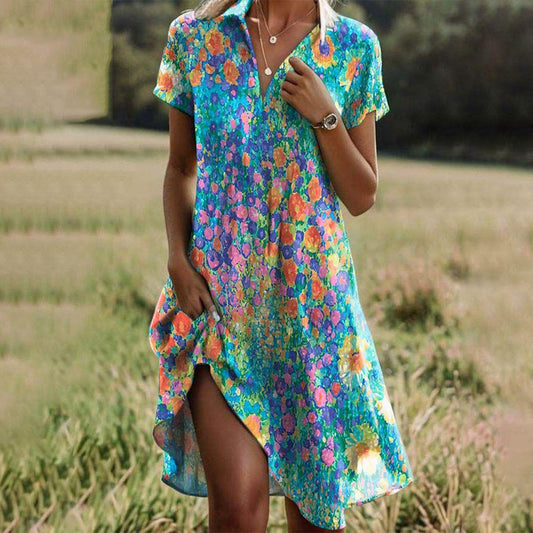 Floral V-Neck Summer Midi Dress