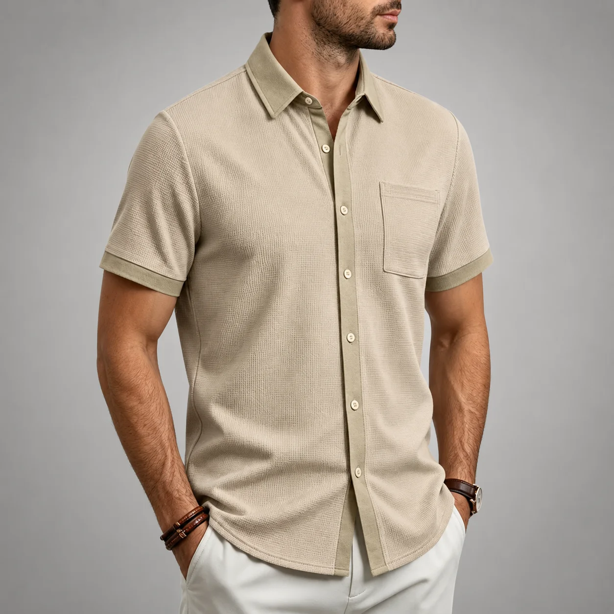 Textured Button-Front Shirt