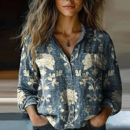 Vintage Print Cotton Blouse