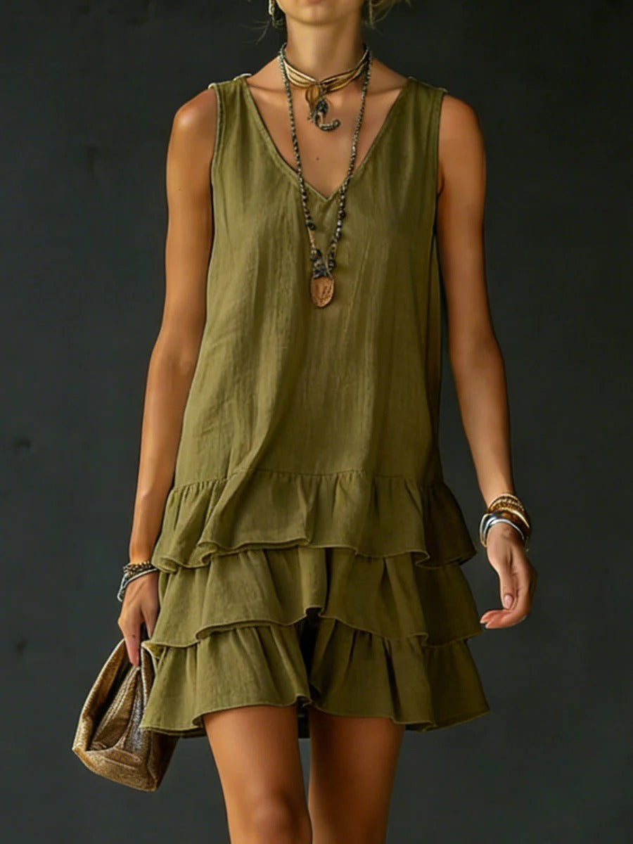 Linen V-Neck Tunic Dress