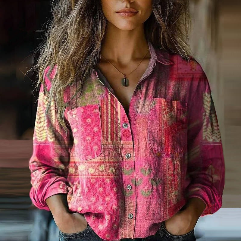 Vintage Print Cotton Blouse