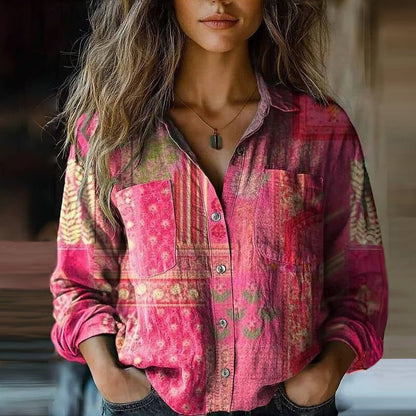 Vintage Print Cotton Blouse