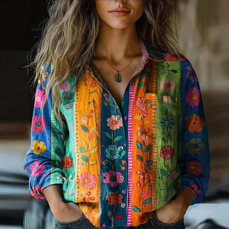 Vintage Print Cotton Blouse