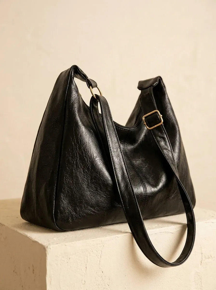 Slouchy Half-Moon Shoulder Bag in Faux Leather
