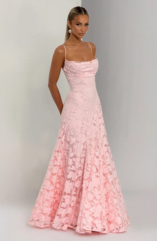 Floral Waterfall Neck Maxi Dress with Lace-Up Back