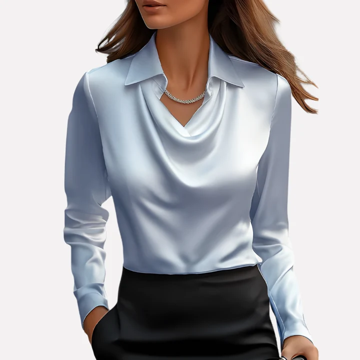 Women's Satin-Style Blouse with Draped Collar