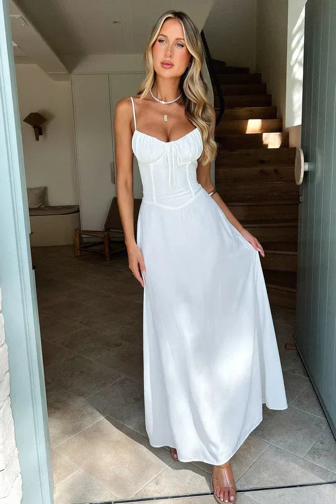 Sweetheart Neck A-Line Maxi Dress with Tie Bow
