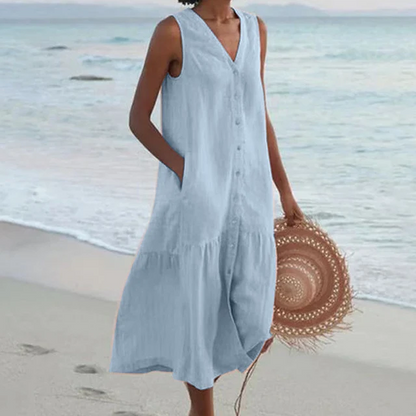 Women's V-Neck Summer Dress with Pockets