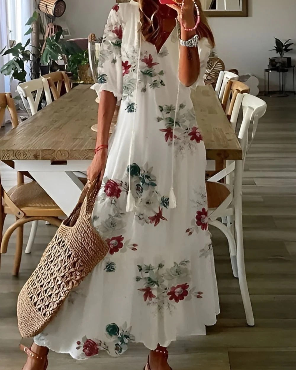 Boho Relaxed Fit Dress with Tassel Details