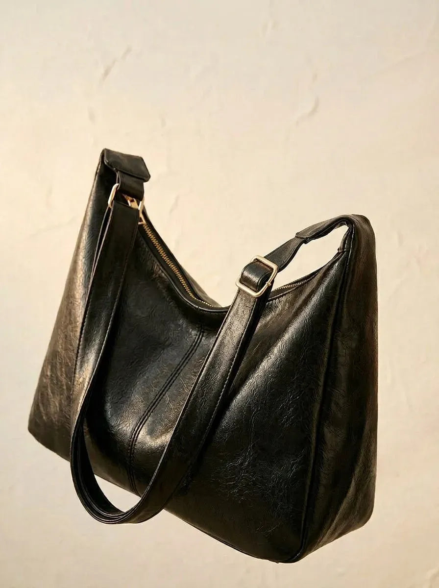 Slouchy Half-Moon Shoulder Bag in Faux Leather