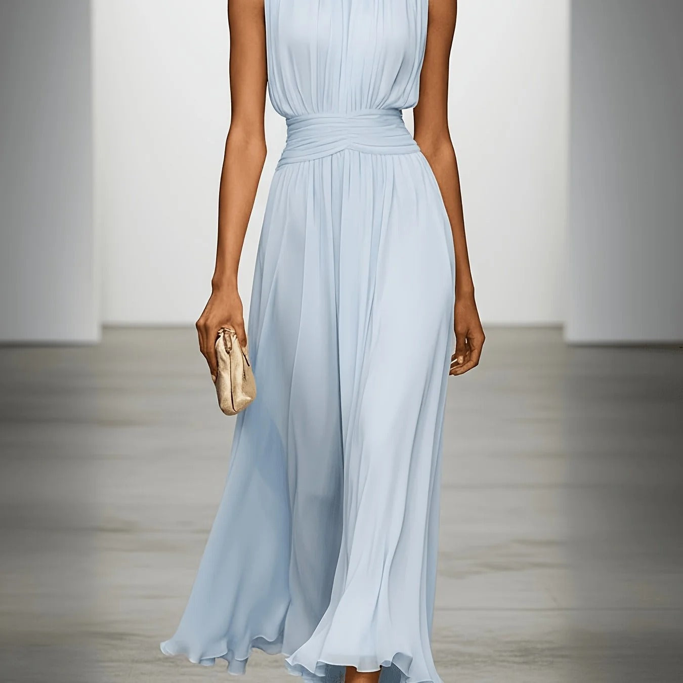 Sleeveless Viscose Maxi Dress with Defined Waist