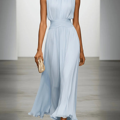 Sleeveless Viscose Maxi Dress with Defined Waist