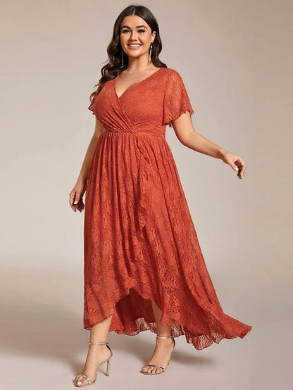 Plus Size Ruffled Lace Formal Evening Dress