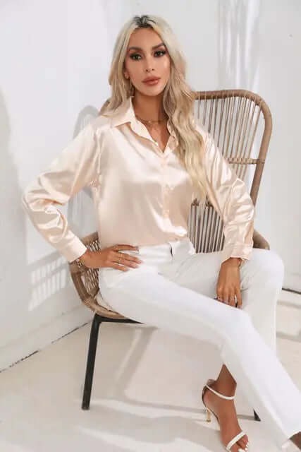 Women's Satin Long Sleeve Blouse