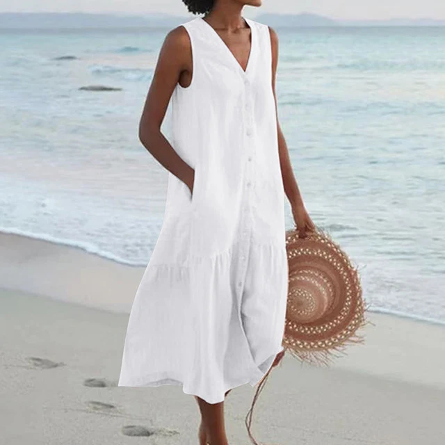 Women's V-Neck Summer Dress with Pockets