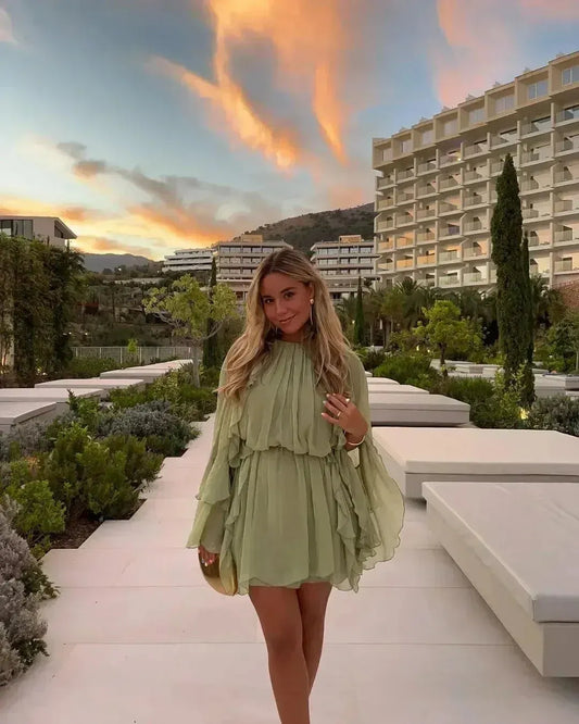 Retro Ruffle Sleeve Mini Dress