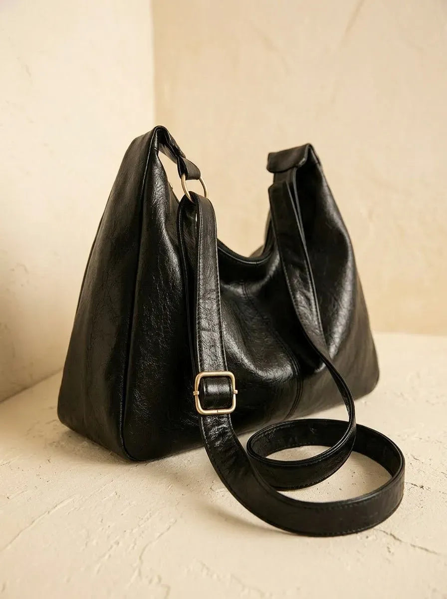 Slouchy Half-Moon Shoulder Bag in Faux Leather