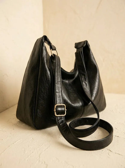 Slouchy Half-Moon Shoulder Bag in Faux Leather