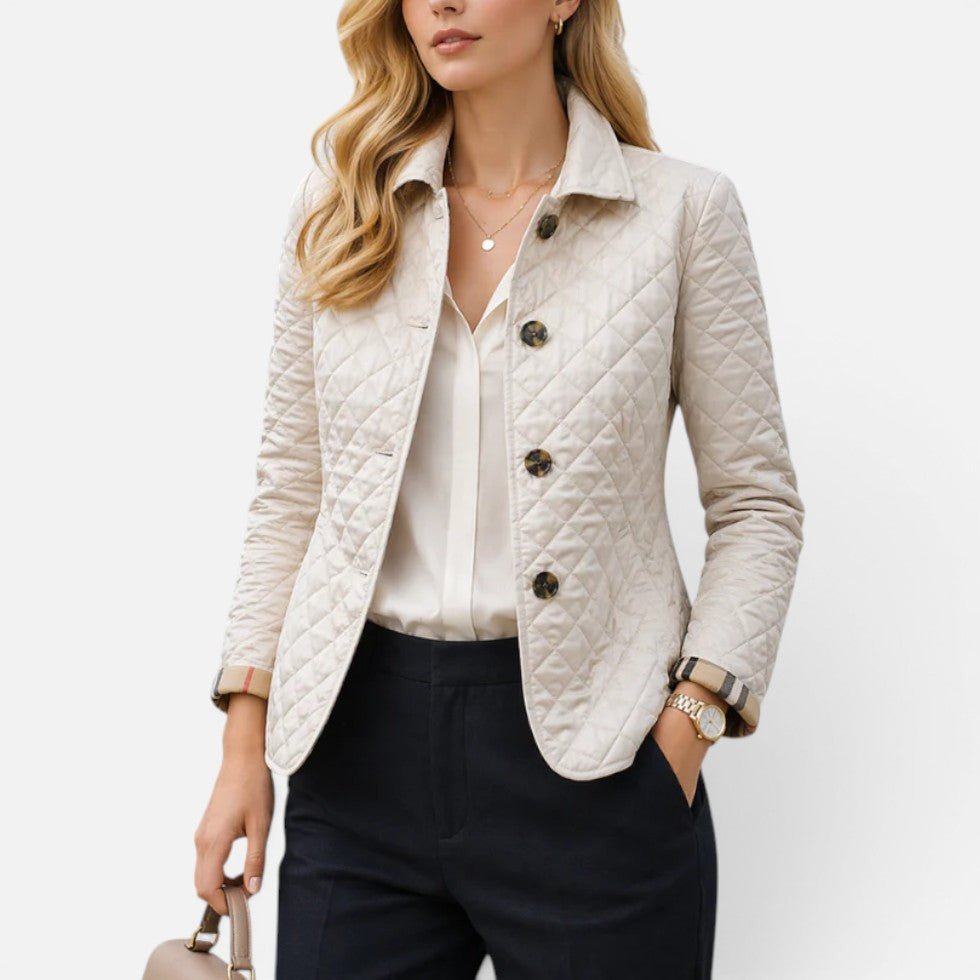 Quilted Jacket Womens Button Front Stand Collar Lightly Padded