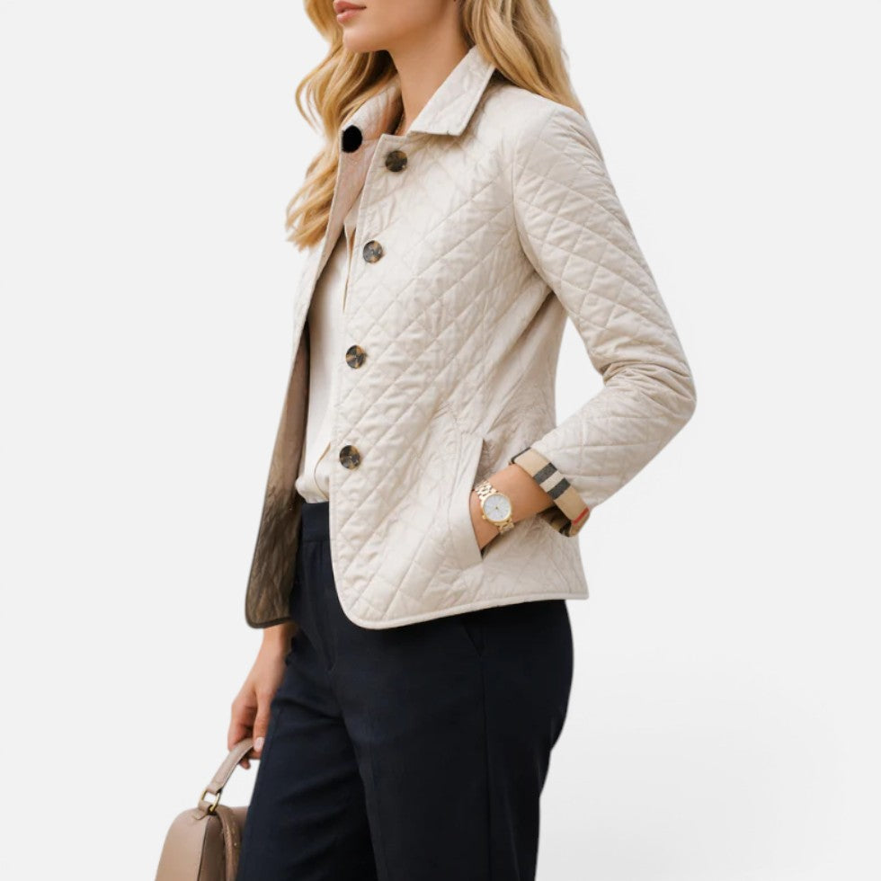 Quilted Jacket Womens Button Front Stand Collar Lightly Padded